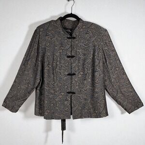Vintage David Rose Paisley Print Asian‎ Style Jacket Sz 18 Frog Buttons Back Tie